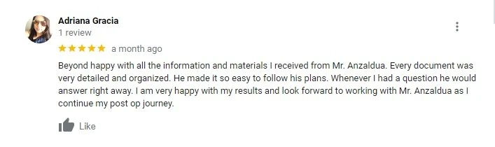 Patient review shared on the Nuestro Nutrition website