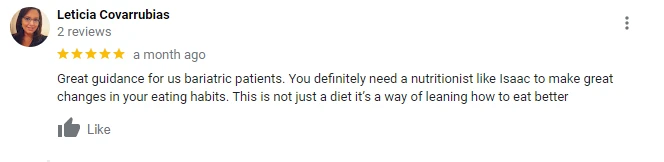Patient review shared on the Nuestro Nutrition website