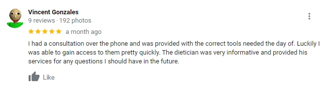 Patient review shared on the Nuestro Nutrition website